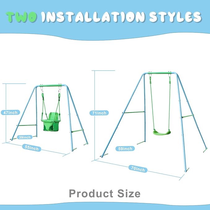 2-in-1 Toddler Swing Set - Outdoor Swing for Kids 6 Months+ with Baby Swing for Infants on Stand, Indoor & Outdoor Fun for Little Ones