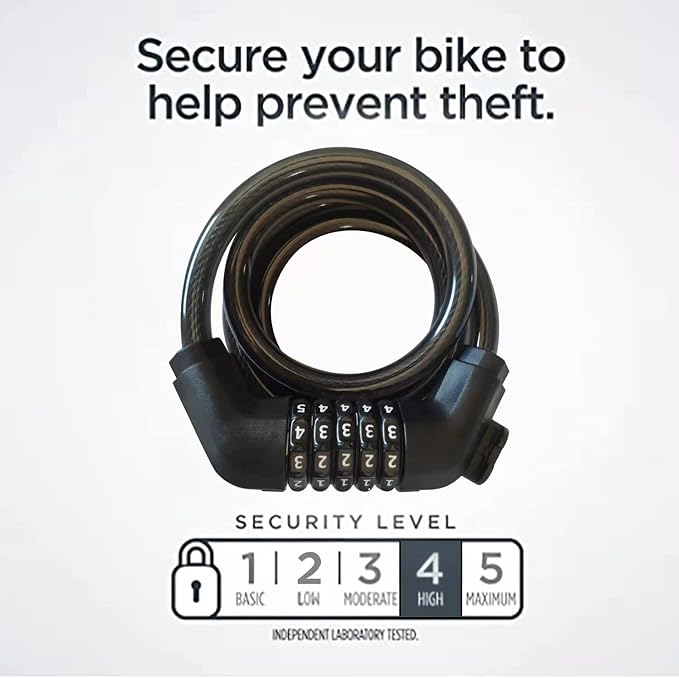 Bike Lock Cable, 4 Feet Resettable Cable Lock, Self Coiling 5 Digit Combination Bike Lock, Pefect for Locking Motocylce E Bike Scooter Skatebord (Black)