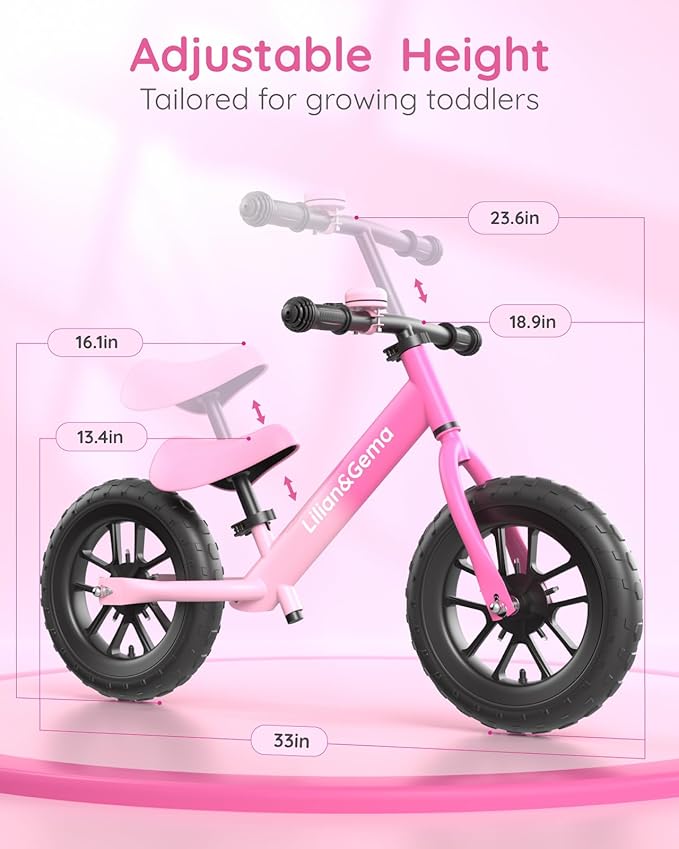 Lilian&Gema Toddler Balance Bike Colorful Lighting, 12'' Kids Balance Bike for 2-5 Years Old with Adjustable Seat & Handlebar, Toddler Gift Bike Suitable for Boys and Girls Ages 2 3 4 5
