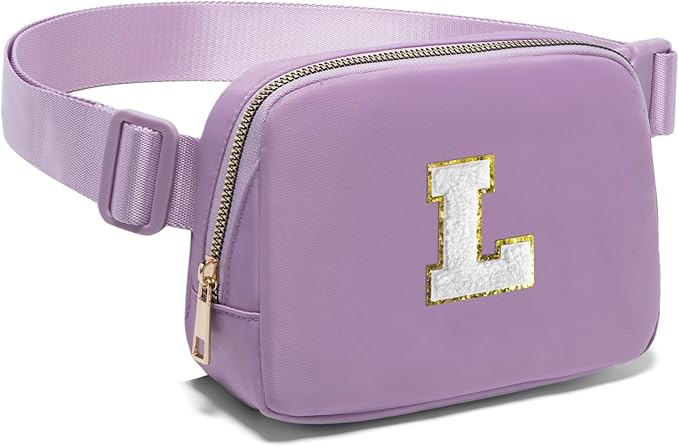 Gitus Birthday Gifts for 8 9 10 11 12 13 Year Old Girls Personalized Fanny Pack Crossbody Bags with Initial Letter Patch Belt Bag for Teen Girls Cute Trendy Stuff Travel Essentials (Lavender-L)