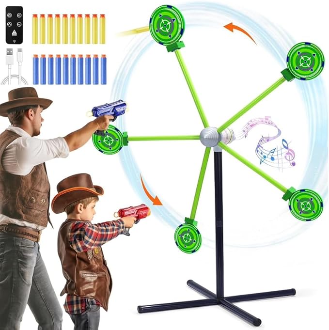 2-Player Shooting Game Toy, Foam Dart Toy Gun with Auto Reset Rotating Shooting Target, Ideal Gift for Kids Ages 6,7,8,9,10+ Green