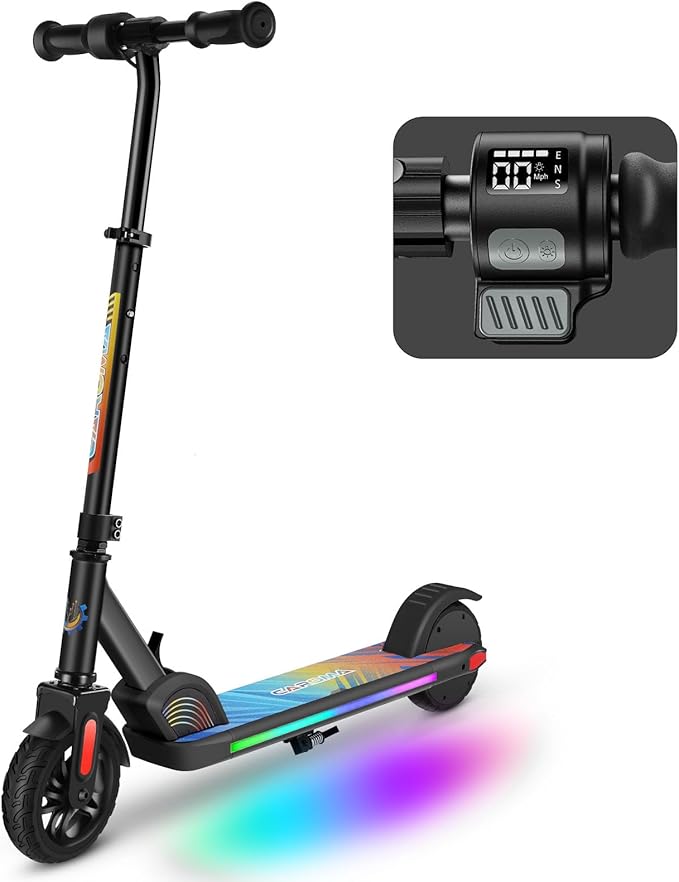 Caroma Electric Scooter for Kids Ages 6-14, 150W/180W Motor,10 MPH Max Speed & 7 Miles,Adjustable Height & Speed,Colorful Lights,LED Display,Foldable Kids Electric Scooter 132 Lbs Max Load
