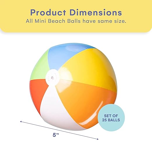 Top Race 25 Pack Mini Beach Balls Bulk Pack - 6 Inch Inflatable Rainbow Beach Balls for Kids - Ideal Pool Toys, Centerpieces for Tables, Lake Toys, Theme Party Decorations