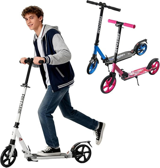 FREEDARE Kick Scooter for Kids & Adults Ages 8+, Foldable Teen Scooter with 2 Big 8-inch Wheels and 4-Level Adjustable Handlebar, Max Load 220 LBS