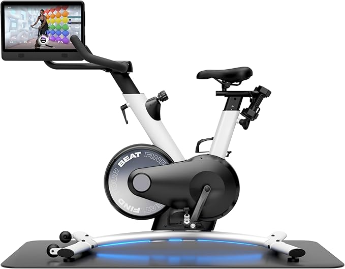 Freebeat Boom Exercise Bike, Smart Spin Bike for Home, 15.6'' HD Touchscreen, Auto Resistance, Compact Stationary Bike with Screen, Bluetooth, Scenic Rides, Training Algorithm, Gamified Classes with Expert Instructors