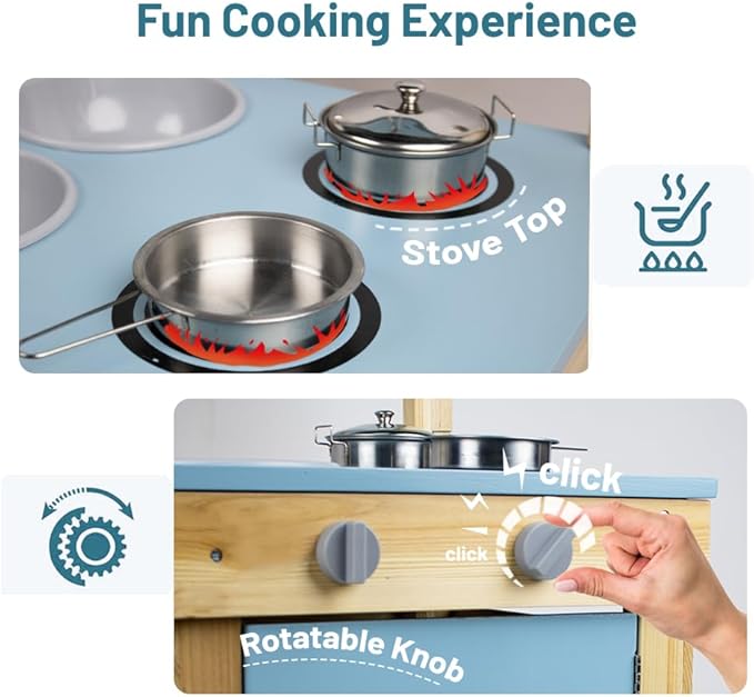 Wooden Mud Kitchen, Outdoor Play Kitchen with Sink, Blackboard, Storage Shelves and Kitchen Accessories, Fir Wood Pretend Kitchen for Boys and Girls