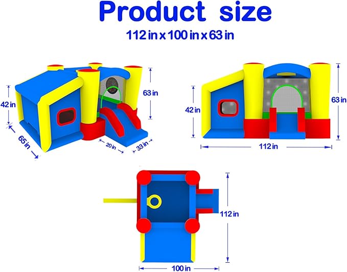 Inflatable Bounce House with Blower, Jumping Castle Slide, Kids Bouncer with Ball Pit, Basketball Rim, Dart Target Game