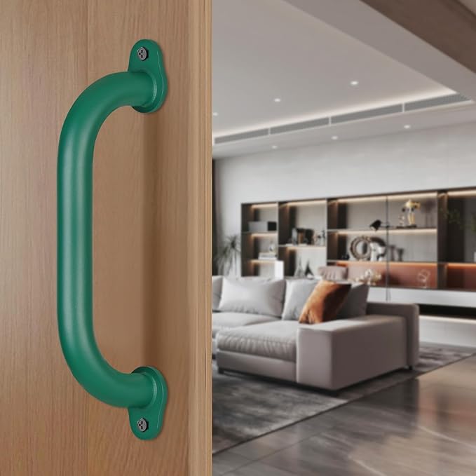 SELEWARE 6-Pack 12-Inch Green Metal Playground Safety Handles – Heavy-Duty, Non-Slip Kids’ Grab Bars for Indoor/Outdoor Playsets, Swing Sets, Playhouses, Treehouses, Jungle Gyms & Climbing Frames