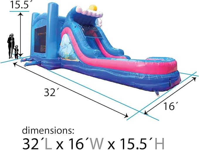 TentandTable Inflatable Bounce House Water Slide for Kids 5-12 Large, Commercial Grade Mega Bouncy Castle for Adults, Jump House, Includes Electric Air Blower, 32' L x 16' W x 15' H, Mermaid Wave
