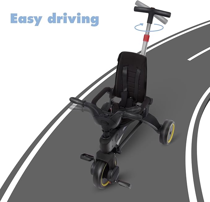 5-in-1 Compact, Foldable Tricycle - Suitable for Toddlers 10 to 36 Months Push Tricycle Bike for Toddlers with Removable Handle Seat Adjustable Canopy for Kids