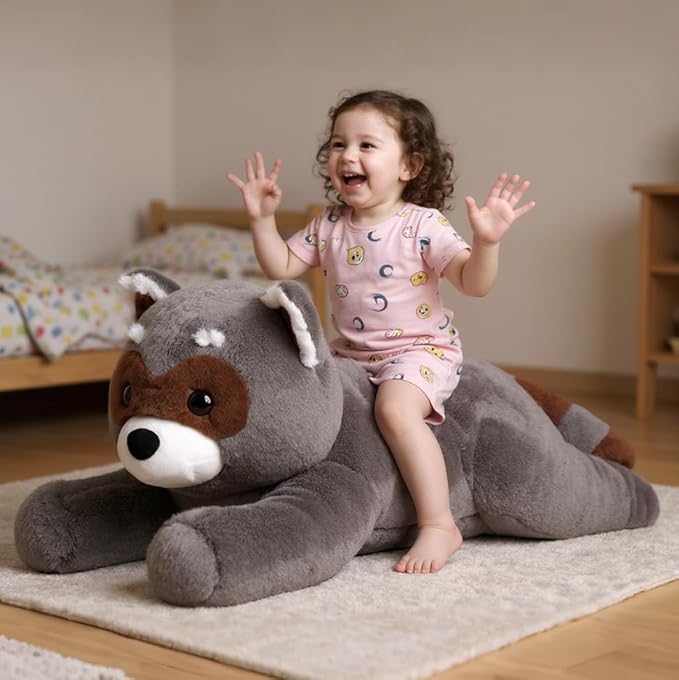 31.5" Large Raccoon Stuffed Animal, Giant Soft Plush Fluffy Raccoon Toy Birthday Holiday Party Gifts for Kids Girls Boys