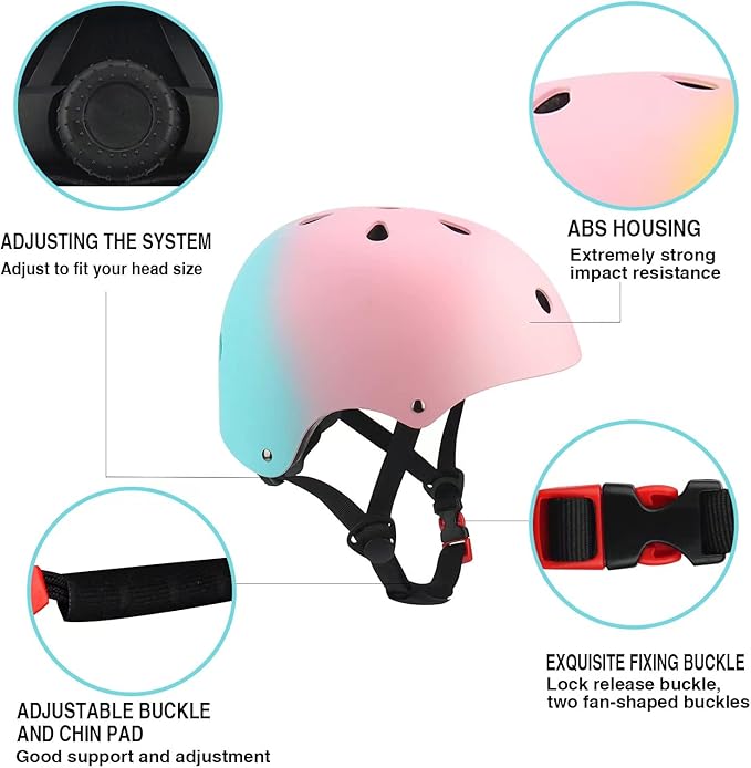 Color Gradient Adjustable Kids Bike Helmet Toddler Helmets for 3-5-8-14 Years Kids Girls Boys Youth Bicycle Helmet for Scooter Balance Bike Roller Skating Skateboard