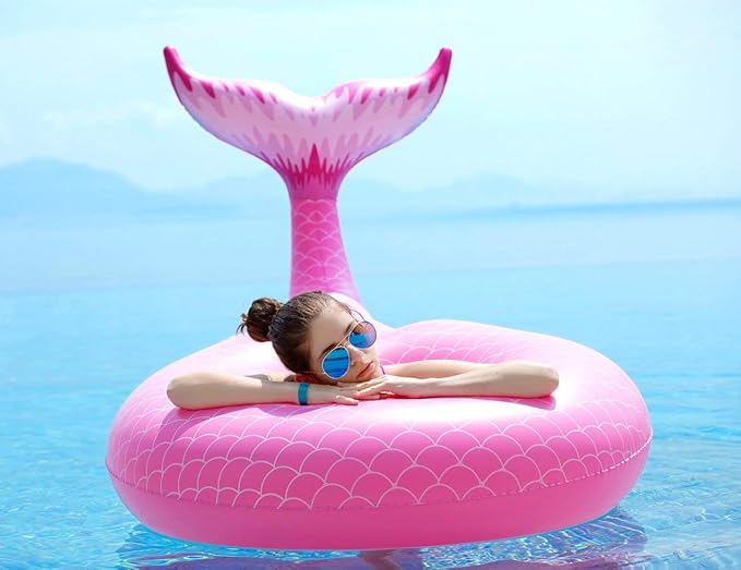 Jasonwell Giant Inflatable Mermaid Tail Pool Float with Fast Valves Summer Beach Swimming Pool Party Lounge Raft Decorations Toys for Adults Kids (Pink)