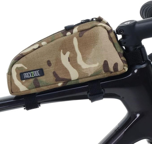 Toprock Frame Bag - Water Resistant, Durable Cordura Fabric & Bicycle Daily Essentials Holder - TopTube, Frame Storage, Bikepacking for Road, Gravel Cycling - Multicam Camo (1 L)
