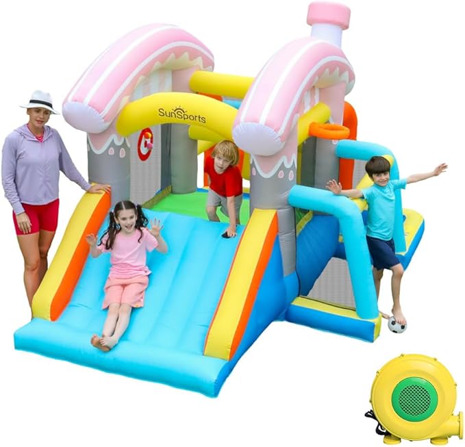 Kids Inflatable Bounce House,Indoor Bouncy Castle for Backyard,Small Bounce House with Slide,Outdoor Jumping House with Ball Pit