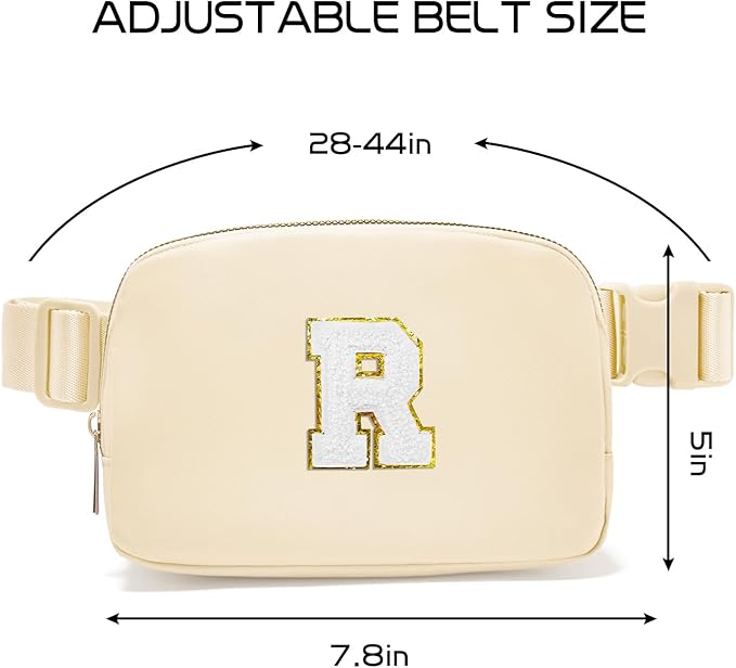 Gitus Birthday Gifts for 8 9 10 11 12 13 Year Old Girls Personalized Fanny Pack Crossbody Bags with Initial Letter Patch Belt Bag for Teen Girls Cute Trendy Stuff Travel Essentials (Beige-R)