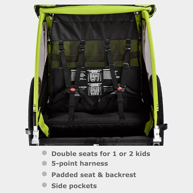 Veelar Sports Bike Trailer Double Seat for 1 or 2 Toddlers, Kids, Child Bicycle Carrier