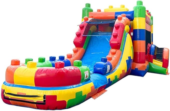 TentandTable Inflatable Bounce House Water Slide for Kids 5-12 Large, Commercial Grade Mega Bouncy Castle for Adults, Jump House, Includes Electric Air Blower, 32' L x 16' W x 15' H, Building Block