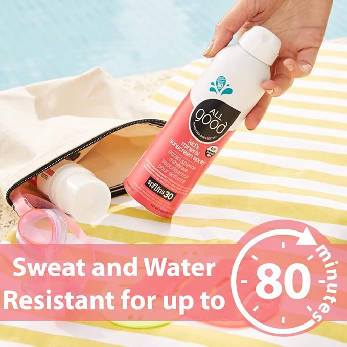 All Good Baby & Kids Sunscreen Spray - UVA/UVB Broad Spectrum, SPF 30, Zinc Oxide, Coral Reef Friendly, Water Resistant, Calendula, Aloe (6 oz)