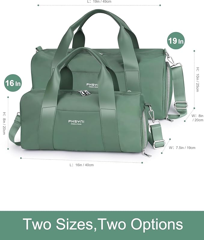 Compact Sports Gym Bag for Women, Cute Mini Duffle Bag with Wet Pocket & Shoes Compartment, Personal Item Travel Workout Bag, 16"-Small, Green