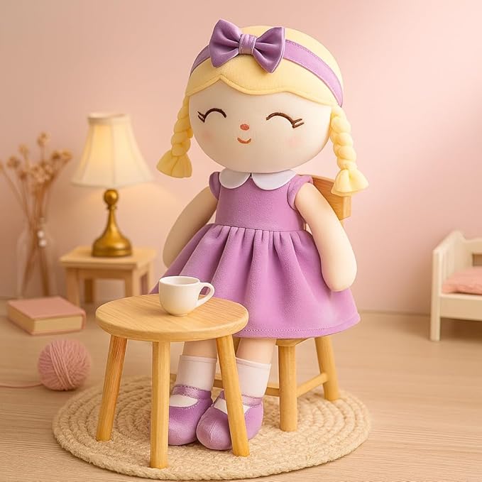 Soft Baby Doll Toys (16'') Baby Rag Doll for Girls Birthday Gift Christmas Plush Toys Gift for Toddler Kids (Purple)