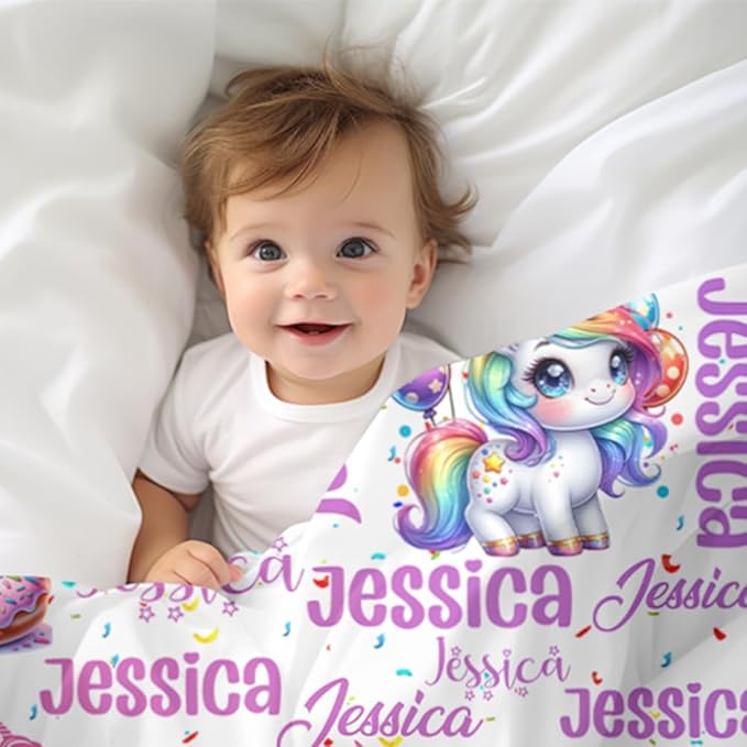 Custom Baby Girl Blanket with Name Personalized Cute Blanket Customized Soft Throw Blanket for Newborn Toddler Teens Baby Shower Birthday