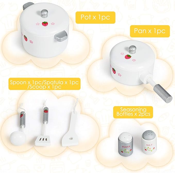 HONEY JOY Kids Kitchen Playset, Wooden Little Chef Pretend Play Kitchen Set w/Chalkboard & Water Dispenser, Stove, Storage Cabinet, Turning Knob, Play Kitchen for Toddlers, Gift for Boys Girls 3+