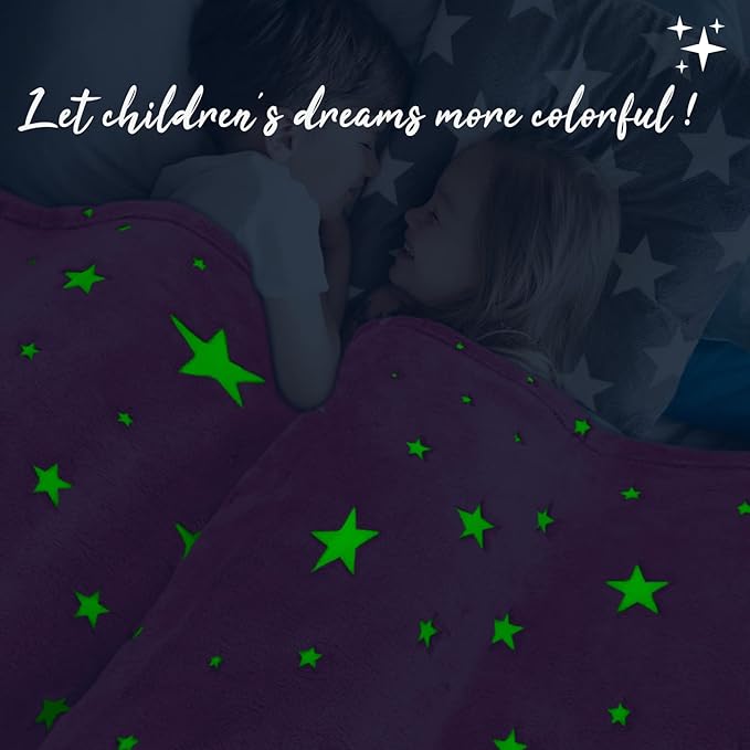 Glow in The Dark Blanket for Kids Unique Birthday Gifts for Girls Boys Teens Soft Cozy Warm Fuzzy Cute Throw Blanket All Seasons Pink Glowing Stars Blankets for Couch Sofa Bed 50"×60"