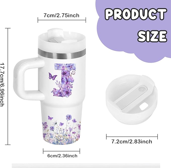 Letter J Tumbler Gifts, 14oz Letter J Themed Tumbler with Handle and Straw, Stainless Steel Double Wall Vacuum Insulated Cup Keep Hot Cold - 14oz Travel Mug with Lid Tumblers for Home Work Outdoor Use