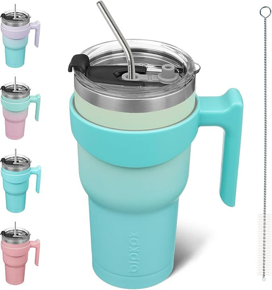 BJPKPK 30 oz Tumbler With Handle And Straw Lid Stainless Steel Travel Coffee Insulated Tumbler Cups,Mint