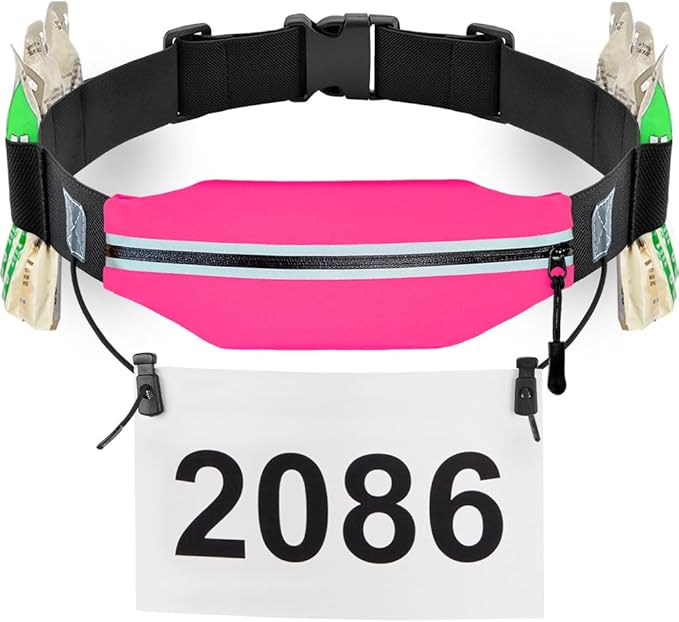 RJ-Sport Triathlon Belt with Pouch - Race Number Bib Holder with 6 Gel Loops, Ideal for Running, Cycling & Marathon (Hot Pink)