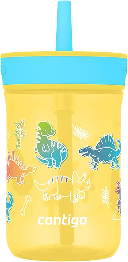 Contigo Leighton Kids Plastic Water Bottles Spill-Proof Tumblers with Straw Dishwasher Safe 14oz 2-Pack in Blue Raspberry/Butterflies & Azalea/Llamas Themes - Ideal for Toddlers and Older Kids