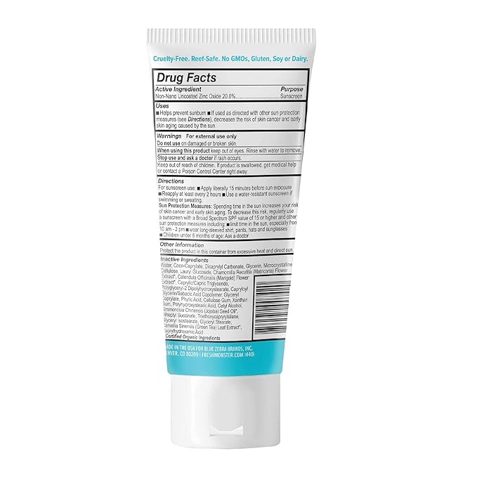 Fresh Monster Daily Kids Sunscreen, SPF 30 UVA/UVB, Clear Non-Nano Zinc Oxide Mineral Sunscreen, Face & Body Sunscreen, Reef Safe, Hypoallergenic Sunscreen for Kids