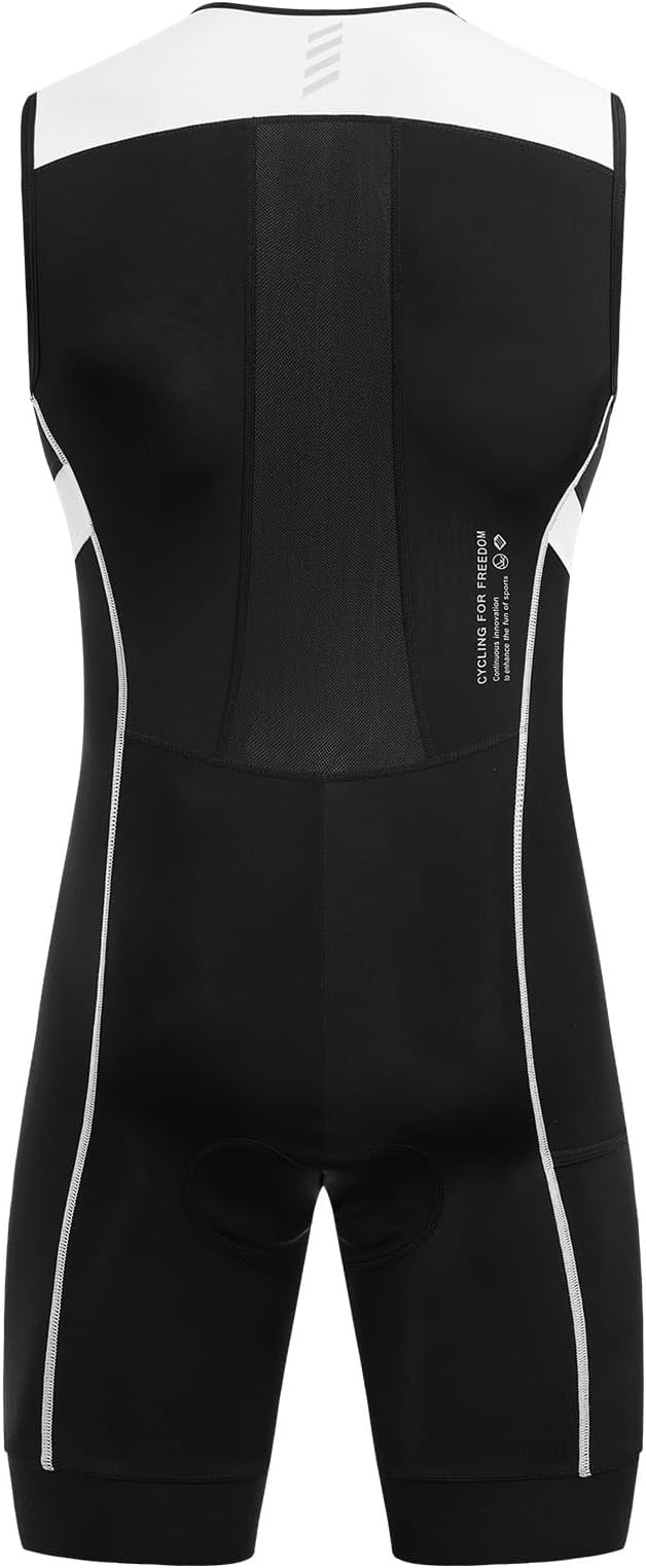 Santic Men's Triathlon Suit Sleeveless Skinsuit Padded Quick-Dry Swim Bike Run with Pockets