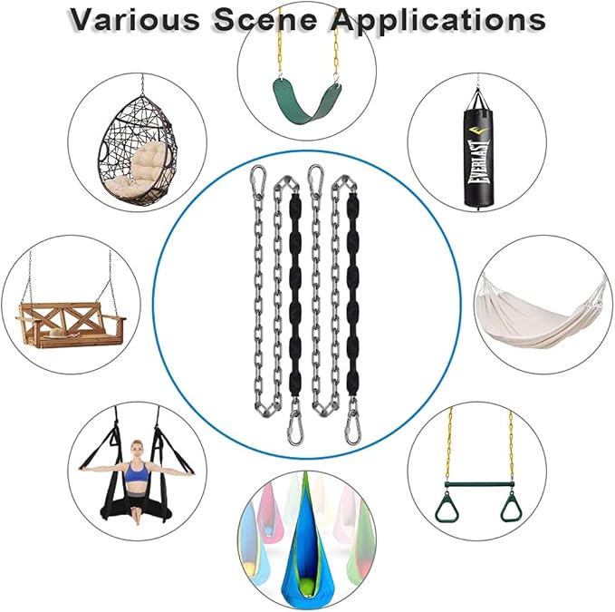 2 Stainless Steel Chains (84") Swing Chains, Heavy Duty Swing Hardware,4 Quick Connection Buckles, Indoor and Outdoor Playground Swings, hammocks, sandbags, 1000 lb Capacity Black