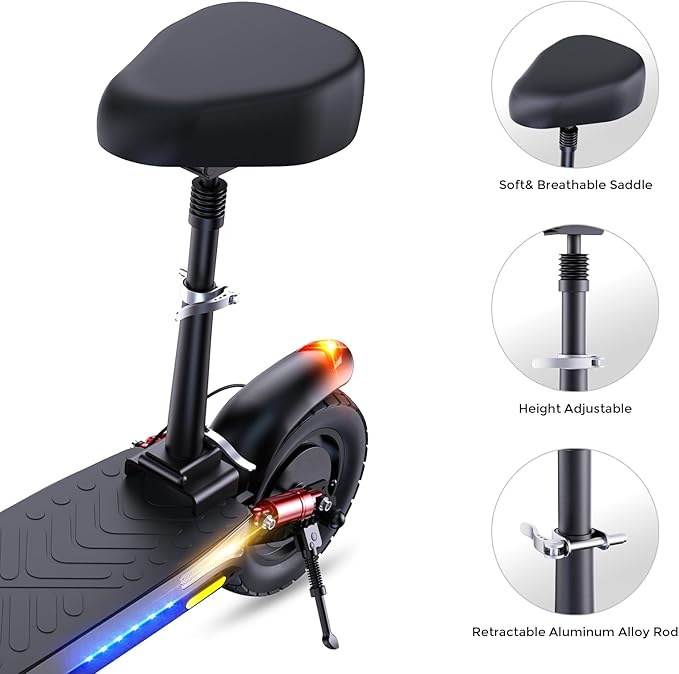 iScooter Electric Scooter, 10" Tires, 800W Motor E-Scooter Up to 25/28 Miles Range, Top Speed 24/28 MPH, Adjustable Handlebar Height, Folding Commuting Electric Scooter for Adults-(Optional Seat)