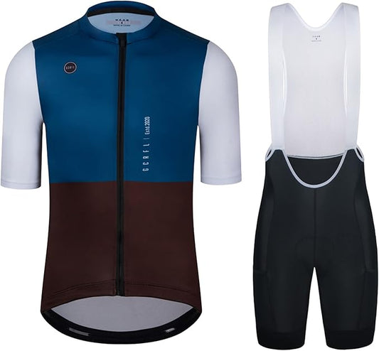 Men's Cycling Jersey Set Cycling Kit Bicycle Jersey Rear Zipper Pocket Bike Bib Shorts with Pockets Race Fit High Density Pad