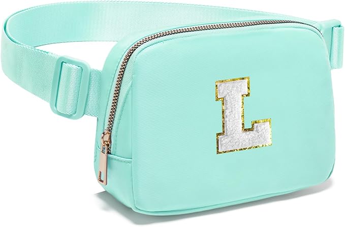 Gitus Birthday Gifts for 8 9 10 11 12 13 Year Old Girls Personalized Fanny Pack Crossbody Bags with Initial Letter Patch Belt Bag for Teen Girls Cute Trendy Stuff Travel Essentials (Mint Green-L)