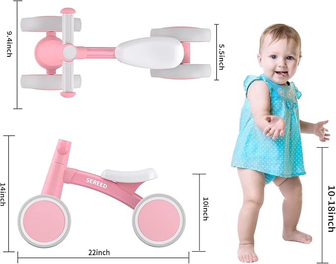 SEREED Baby Balance Bike for 1 Year Old Boys Girls 12-24 Month Toddler Balance Bike, 4 Wheels Toddler First Bike, First Birthday Gifts