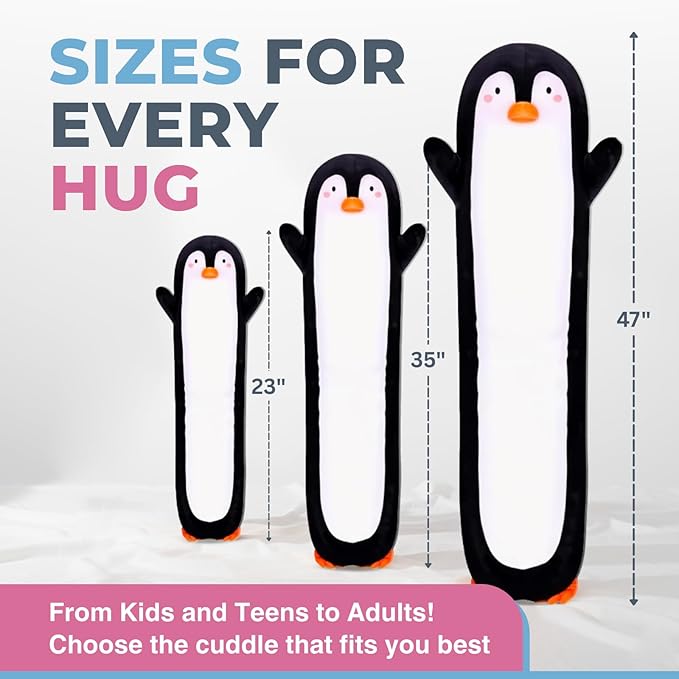 Penguin Plush Body Pillow for Kids | Long Stuffed Animal Cuddle Pillow | Soft Hugging Toy | Plushie Gift for Girls & Boys | Long Plush Body Pillow for Sleep & Comfort | Large, 47 Inches