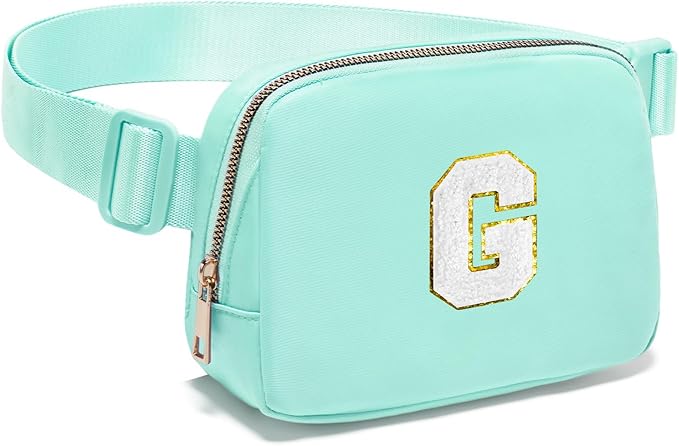 Gitus Birthday Gifts for 8 9 10 11 12 13 Year Old Girls Personalized Fanny Pack Crossbody Bags with Initial Letter Patch Belt Bag for Teen Girls Cute Trendy Stuff Travel Essentials (Mint Green-G)
