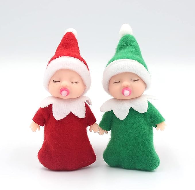 WULEEUPER Sleeping Elf Doll with Pacifier | Christmas Miniature Elf Doll Toys | New Year Holiday Decoration Party Gift (Green)