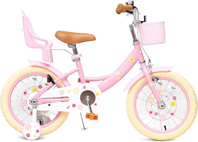 Girls Bike with Basket for Toddlers and Kids Aged 3-14 Years Old, 12 14 16 18 Inch with Training Wheels & Doll Seat, 20 Inch with Kickstand & Rear Rack, Princess Style Bicycle for Gift.
