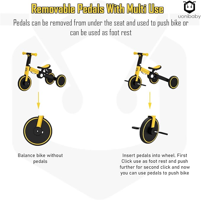 4 in 1 Kids Tricycle with Parent Push Handle | Toddler Tricycle Kids Bike Children Balance Bike | Lightweight & Portable Push Bike with Removable Pedals | Foldable Trike with Adjustable Seat Design
