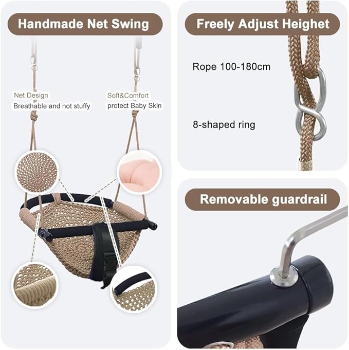 2 -in- 1 Toddler Swing. Swing Seat for Kids with Adjustable Ropes, for Kids Heavy Duty Rope Play Secure Children Swings Set, for Outdoor Indoor, (Light Brown 2-Pack)