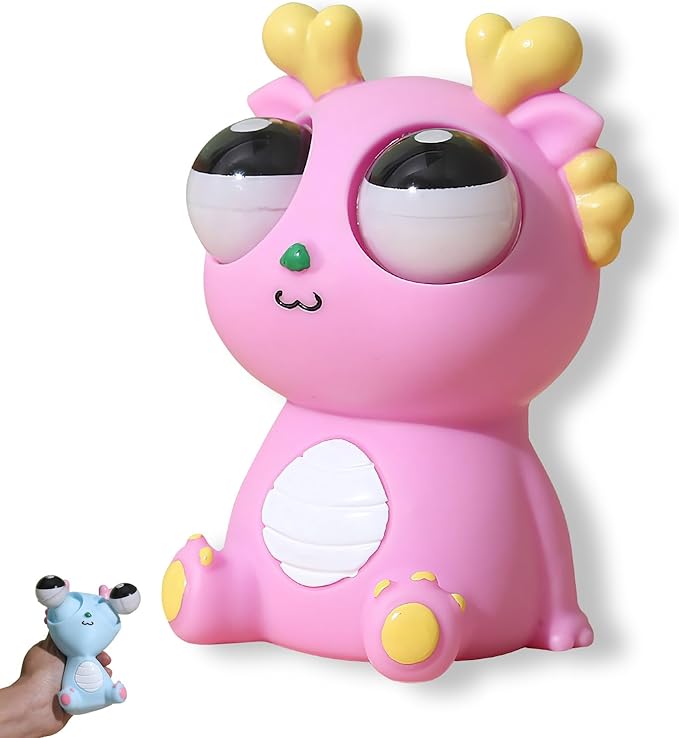 Pop-Out Eye Dragon Squeeze Toy - Stress Relief Sensory Squishy for Adults, Funny Anti-Stress Ball, Ideal Anxiety Toy for Party Favors and Gifts (Pink)