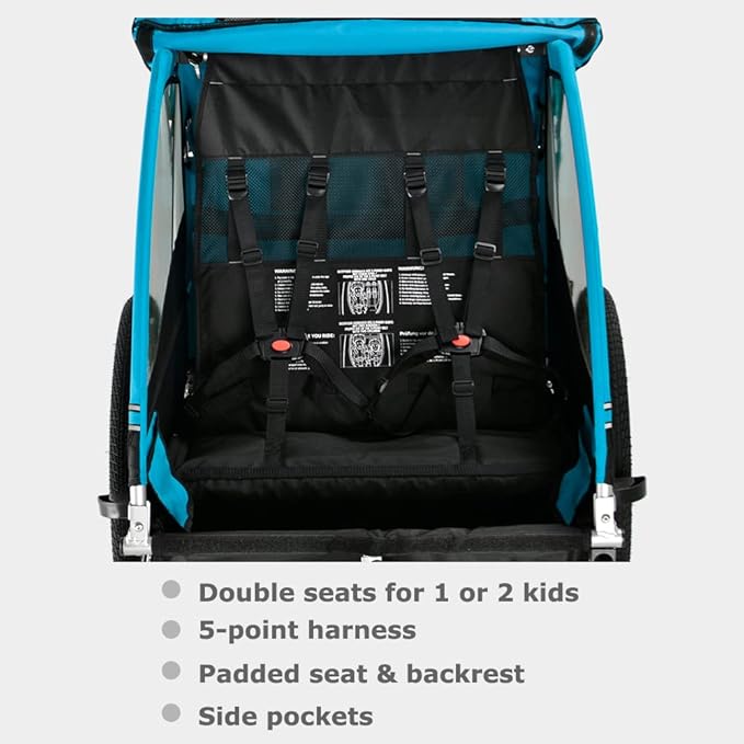 Veelar Sports Bike Trailer Double Seat for 1 or 2 Toddlers, Kids, Child Bicycle Carrier