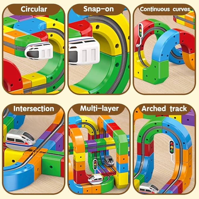 Rail Electric Train Set for Kids, Flexible 3D Race Track Toy with Motorized Car, Gravity-Defying Click Rail Track Layout, Educational STEM Building Set for Boys & Girls Ages 3–8 (81pcs)