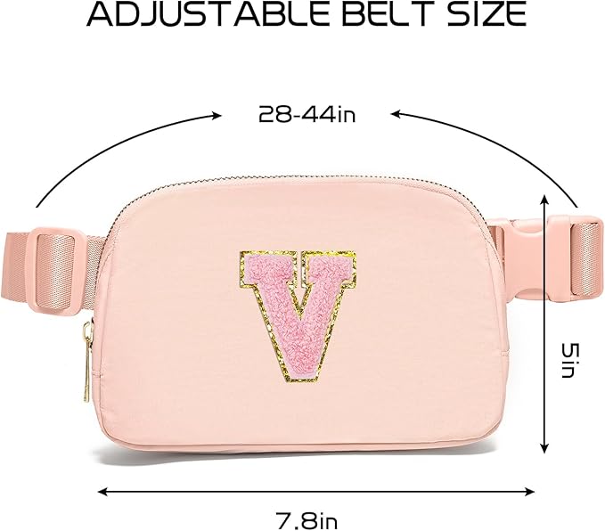 Gitus 6 7 8 9 10 Year Old Girl Gifts Belt Bag Fanny Pack Crossbody Bags with Initial Letter Patch Things for Teen Girls Easter Gifts for Girls Travel Essentials（Coral Pink-V）