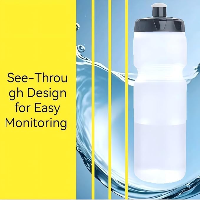 Squeeze Water Bottle Sports 24oz, BPA-Free Bicycle Water Bottle, Fit Bike Cage, Gym Cycling Hiking (Clear)